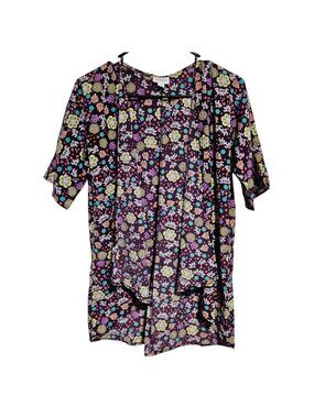 LuLaRoe Cardigan Womens Size 3 Purple Floral Open  Kimono Style Top Short Sleeve